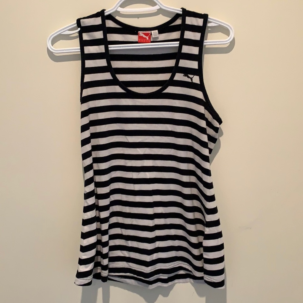 Puma black and white striped tank top